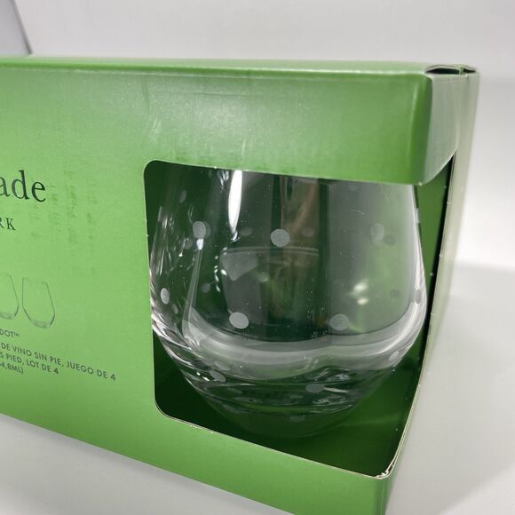NIB Kate Spade Lenox LARABEE DOT Set of 4 Stemless Wine Glasses 12 Oz - Picture 4 of 6